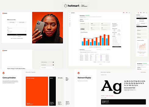 Case Hotmart: telas do produto, dashboard de resultados e paleta de cores da marca