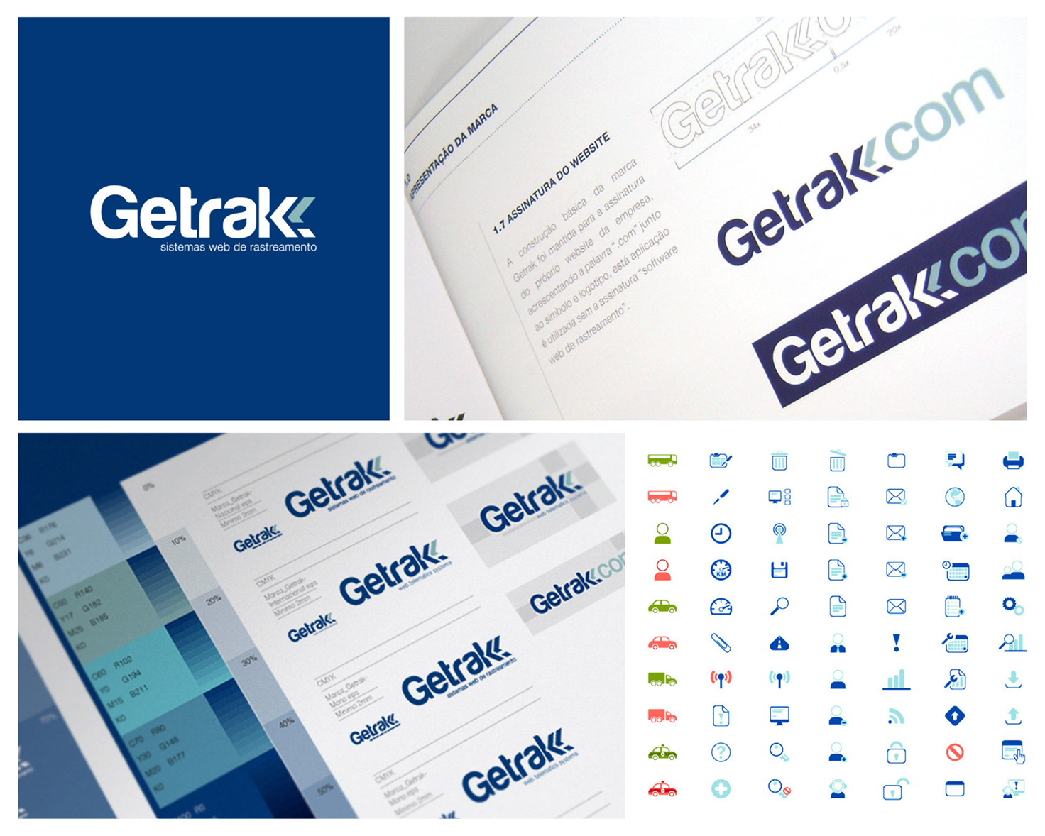Identidade visual da marca Getrak: logotipo, manual de marca e ícones