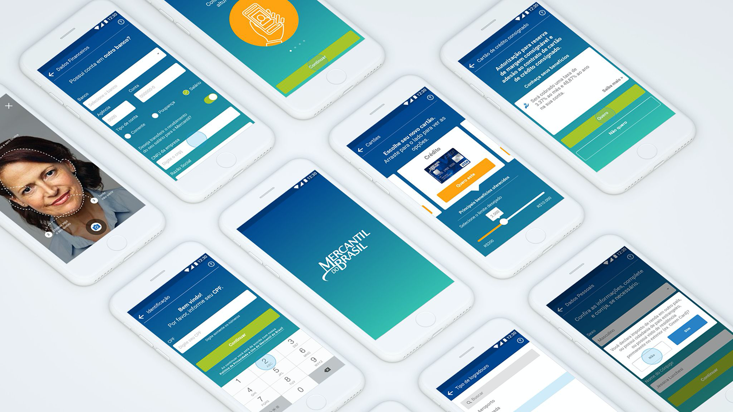 Telas finais do app Mercantil do Brasil em uso